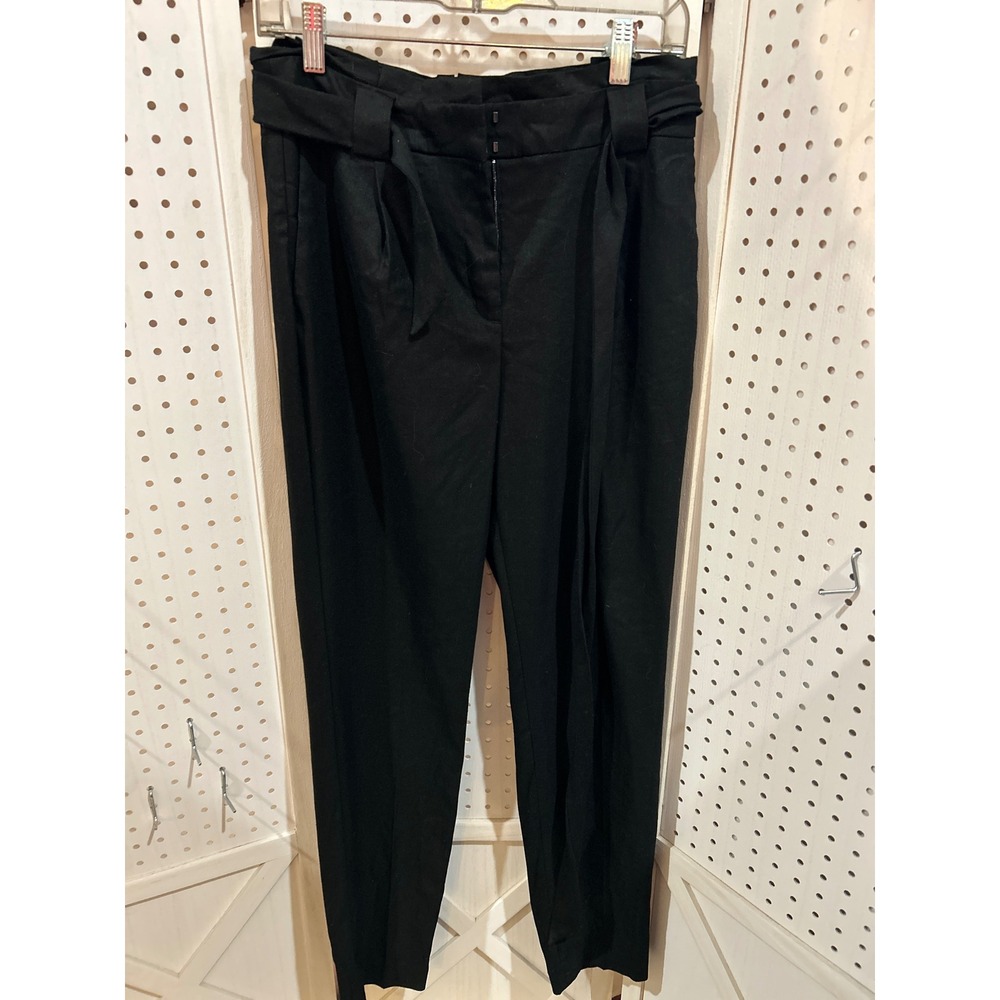 Express Women Black High Rise Ankle Pants Belted Pleated Tailored Size 6L‎